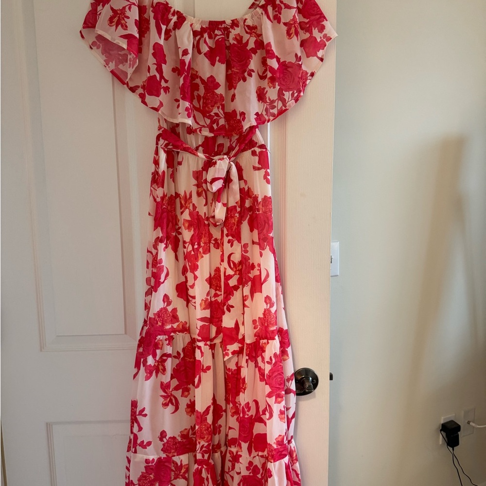 Pink Lily Floral Off-Shoulder Maxi Dress
